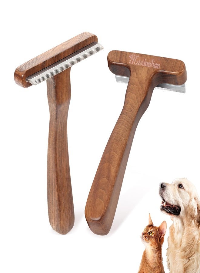 MaximiLian Medium Pet Deshedding Brush with Solid Wood Handle Deshedding Dog Brush for Shedding Undercoat Rake Pet Grooming Tool for Dogs and Cats Remove Loose Hair Mats Knots Tangles - Image 1