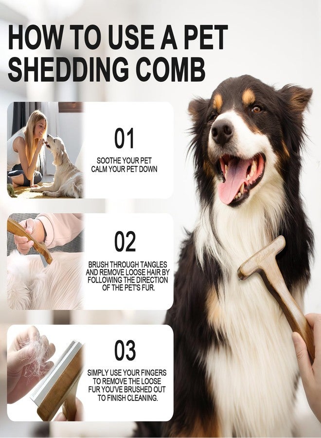 MaximiLian Medium Pet Deshedding Brush with Solid Wood Handle Deshedding Dog Brush for Shedding Undercoat Rake Pet Grooming Tool for Dogs and Cats Remove Loose Hair Mats Knots Tangles - Image 5