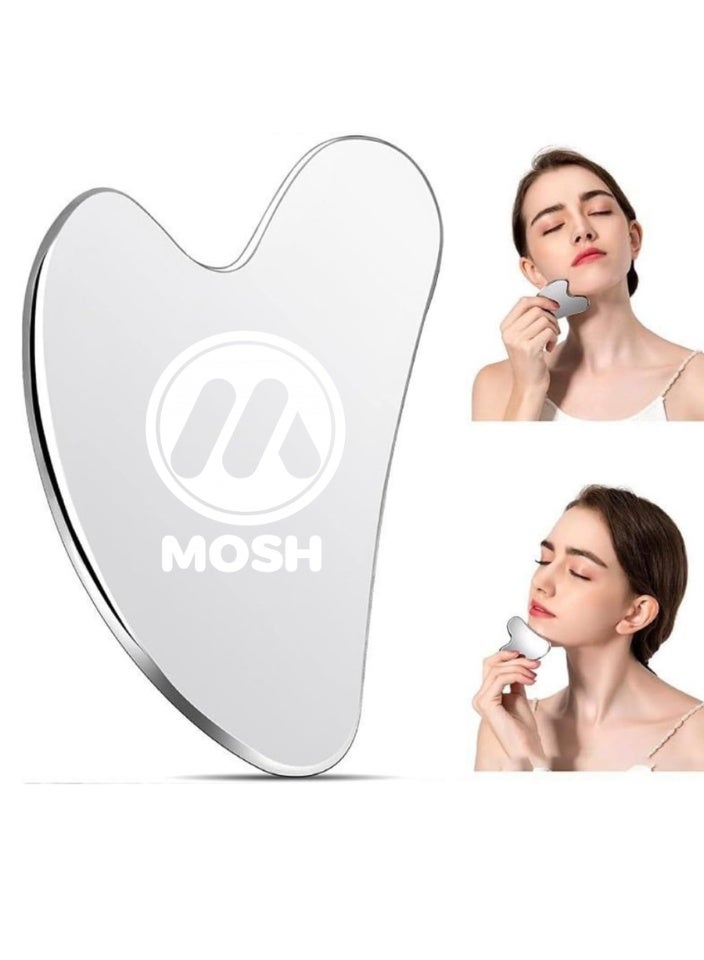 MOSH Stainless Steel Gua Sha Tool Facial Gua Sha Tool Tighten Skin Care Tools Massage Beauty Tool for Body Eyes Neck Massager with Travel Pouch (Heart model) - Image 1