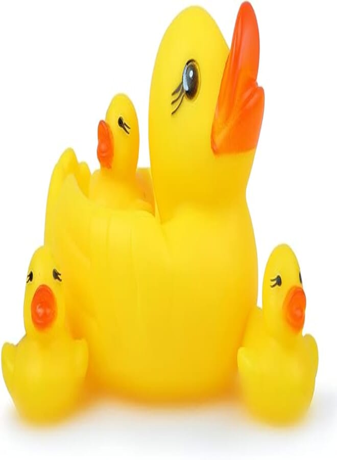 Bath Duck Squeaky Ducks Floating Swimming Pool Tub Chu Chu Duck (Yellow) - 4 Pcs (1 Big and 3 Small Ducks) 