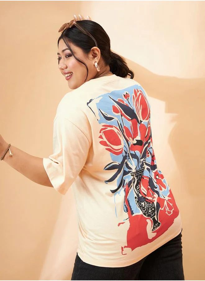 SASSAFRAS Plus Floral Graphic Print Drop Shoulder T-Shirt