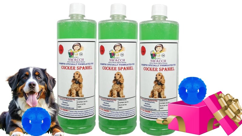 swacch Pet Shampoo | Puppy Safe Shampoo | PH Balanced | Ditch to Itch for Cocker Spaniel Dog Shampoo 3 Litre (Neem Alovera) + Goofy Ball Chew Toy Combo Pack - Image 1