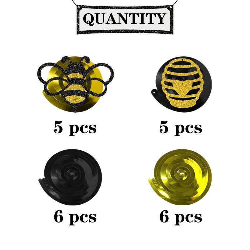Maicaiffe Honey Bumble Bee Hanging Swirl Decorations - Glitter 22 Pcs Bee Baby Shower Party Supplies - Baby Birthday - Engagement - Wedding Streamers - Bee Theme Party Foil Swirls Ceiling Decorations - Image 3