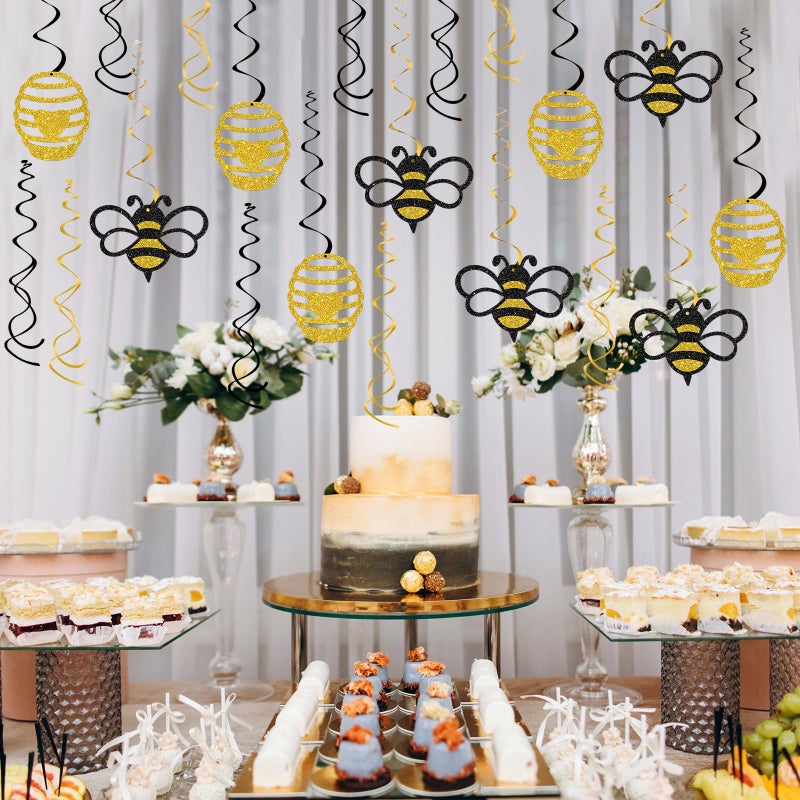 Maicaiffe Honey Bumble Bee Hanging Swirl Decorations - Glitter 22 Pcs Bee Baby Shower Party Supplies - Baby Birthday - Engagement - Wedding Streamers - Bee Theme Party Foil Swirls Ceiling Decorations - Image 5