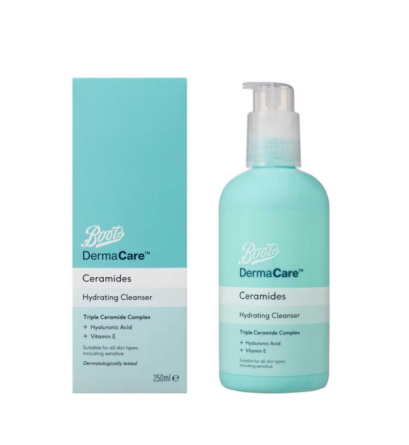 Boots DermaCare Ceramides Hydrating Facial Cleanser, 250ml, with Triple Ceramide Complex, Hyaluronic Acid, Vitamin E
