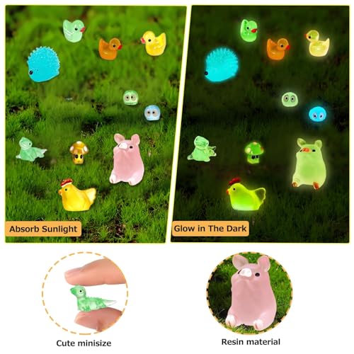 OrgMemory 120 PCS Luminous Mini Resin Animal Figurines, 12 Styles, for Miniature Fairy Garden Accessories Micro Landscape Aquarium Garden, Glow in The Dark Tiny Animals - Image 4