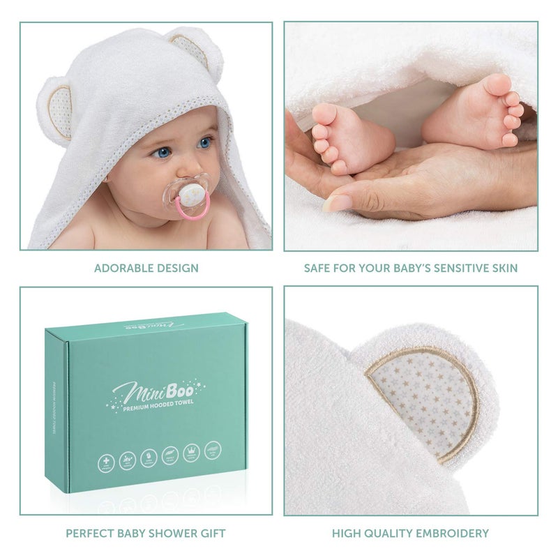 MINIBOO Hooded Baby Towel - Ultra-Soft and Hypoallergenic Rayon from Bamboo Baby Towels for Newborns, Infants, and Toddlers - Super Absorbent Baby Bath Towels - Image 3