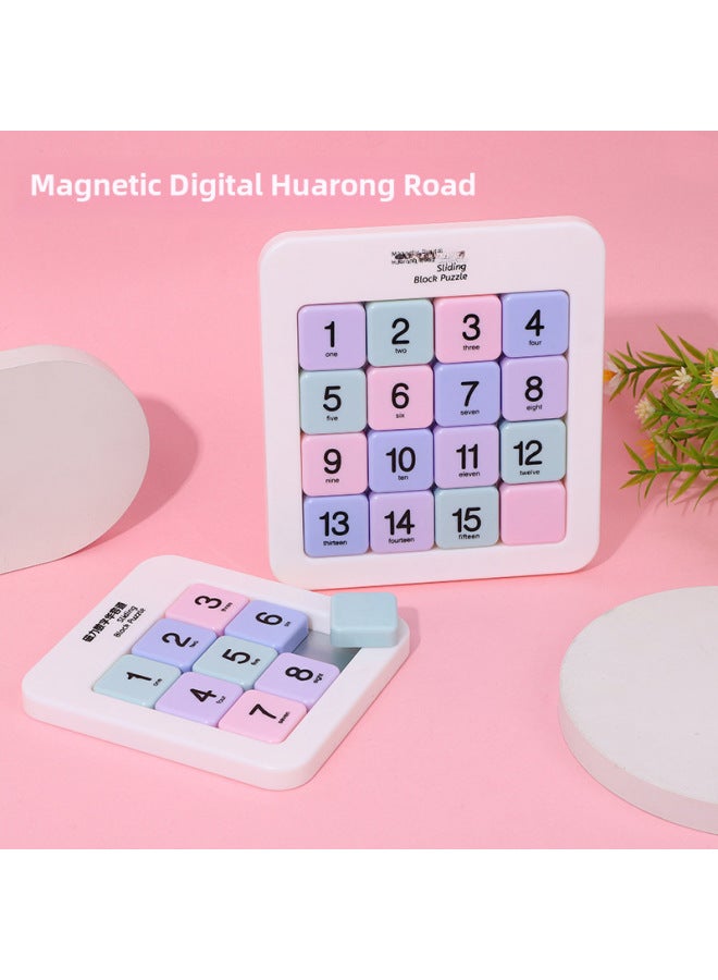 Digital Huarong Road Magnetic Sliding Puzzle Third-level Fourth-level Nine-grid Sudoku Children's Educational Plastic Toys-Specifications:4*4 Class Digital Magnetic Huarong Road  - Image 2