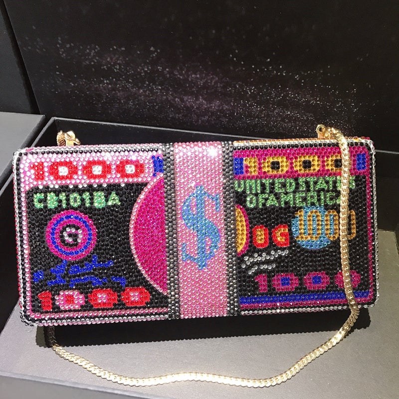 Diamond Dinner Bag Is Like A Bundle Of Us Dollar Rhinestones Women'S Bag Us Dollar Banquet Handbag Dollars Bag - Image 3