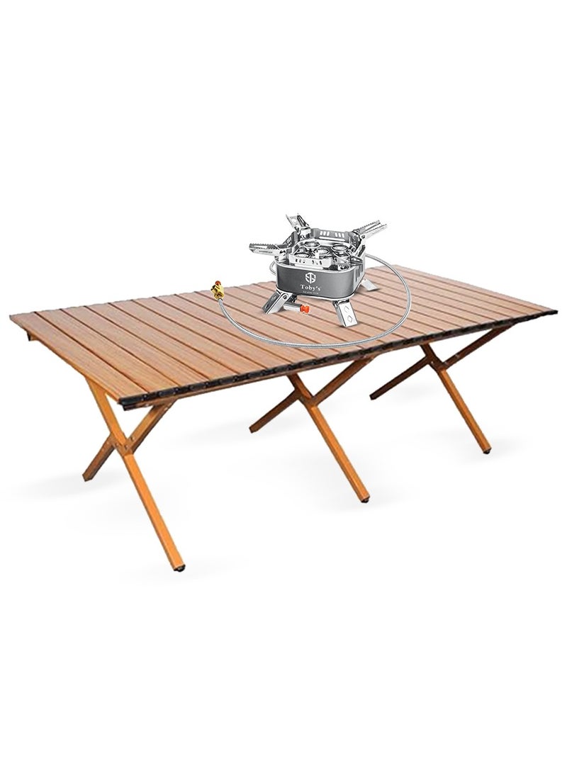 توبيز موقد تابي المحمول بسعة 15800 وات بتصميم مقاوم للرياح وإشعال بيزو + طاولة خشبية قابلة للطي بستة أرجل، مثالية للنزهات، التخييم، والسفر - Image 1
