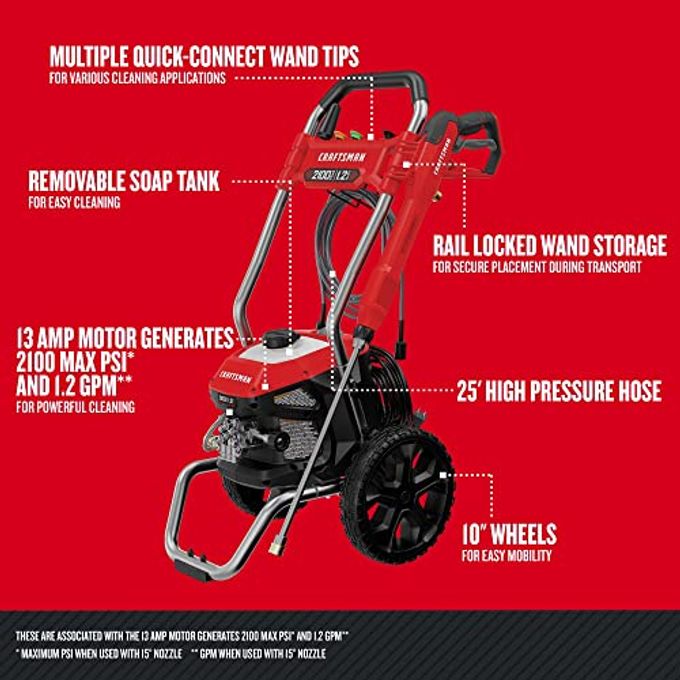CRAFTSMAN Electric Pressure Washer, Cold Water, 2100-Psi, 1.2 Gpm, Corded (Cmepw2100) - Image 2