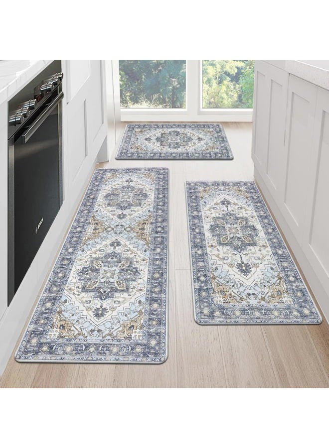MJIAHOMDEC Cushioned Kitchen Rug Sets 3 Piece Anti Fatigue Kitchen Mats for Floor Non Slip Waterproof Kitchen Rugs and Mats Comfort Standing Mat Runner for Home Office,Sink,Laundry - Image 1