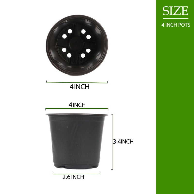 TAQIXI 100 Packs 4 5 6 Inch Nursery Pots, Plastic Nursery Pots for Plants with Drainage Holes, Seed Starting Garden Pots of Flower Plant Container for Succulents, Transplanting (100, 4 Inch) - Image 2