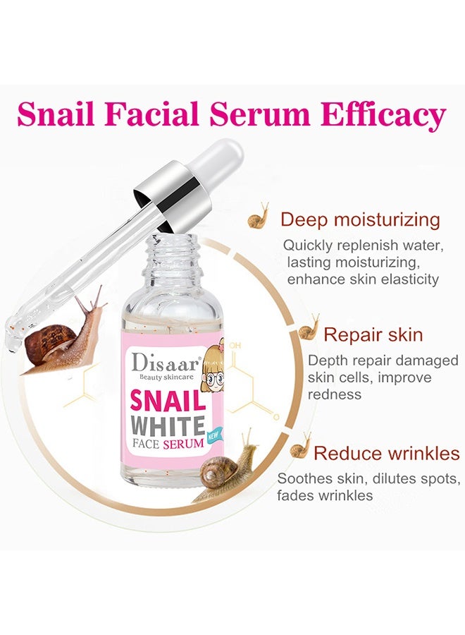 Disaar Snail White Facial Serum, Snail Secretion Filtrate, Face Hyaluronic Acid Serum Moisturizing Collagen Essence, Reduce Aging, Smooth Wrinkles, Firm, For Promote Absorption Moisturizer Serum Deeply, 30ml - Image 3