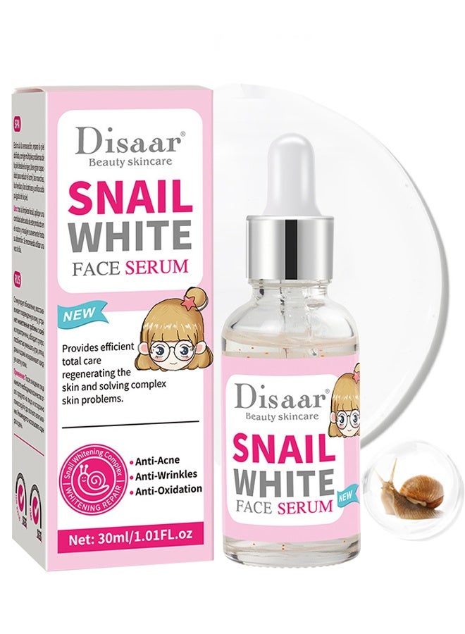 Disaar Snail White Facial Serum, Snail Secretion Filtrate, Face Hyaluronic Acid Serum Moisturizing Collagen Essence, Reduce Aging, Smooth Wrinkles, Firm, For Promote Absorption Moisturizer Serum Deeply, 30ml - Image 1