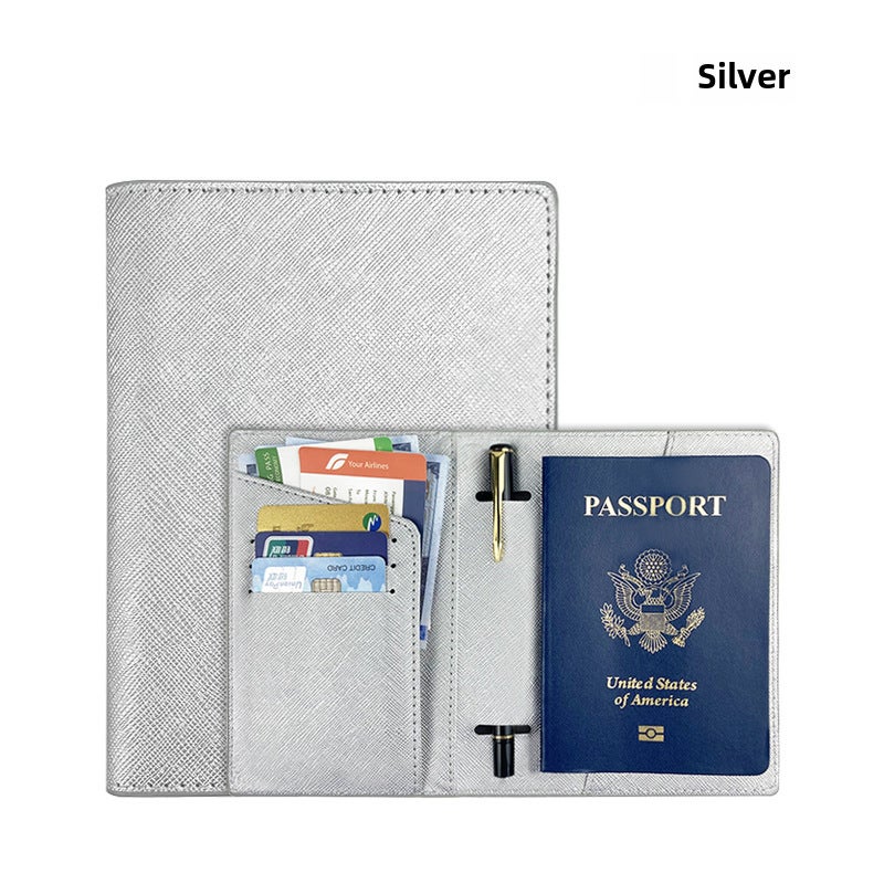 Fashion PU Leather Passport Holder with Card Slots Silver 