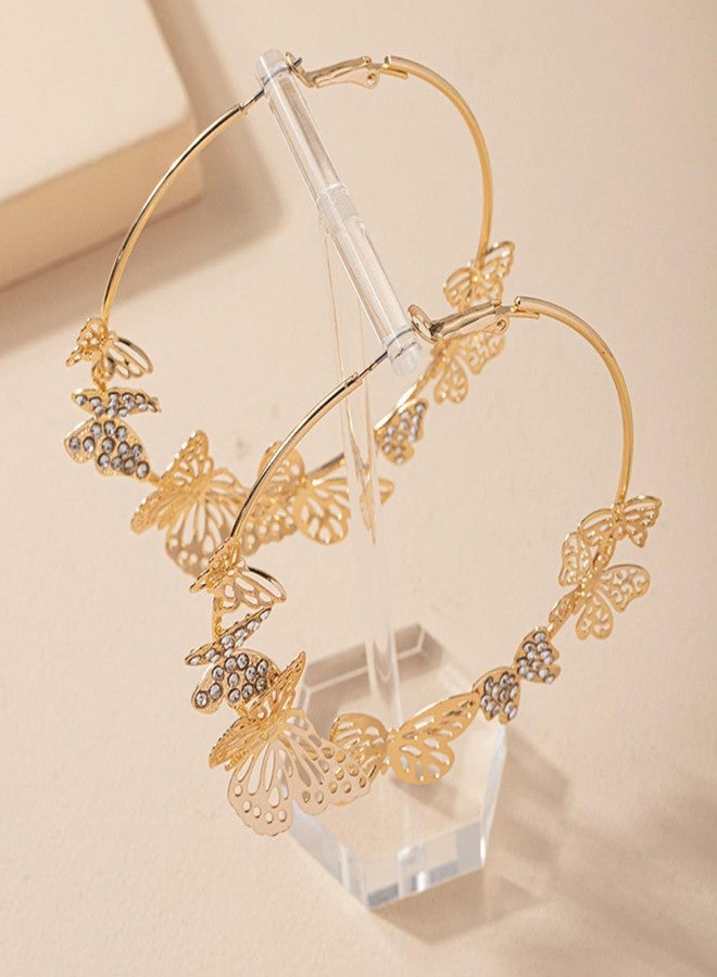 Frodete Butterfly Earrings for Women Gold Butterfly Hoop Earrings Large Rhinestone Hoop Earring Butterflys Dress Trendy Fashion Accessory - Image 4