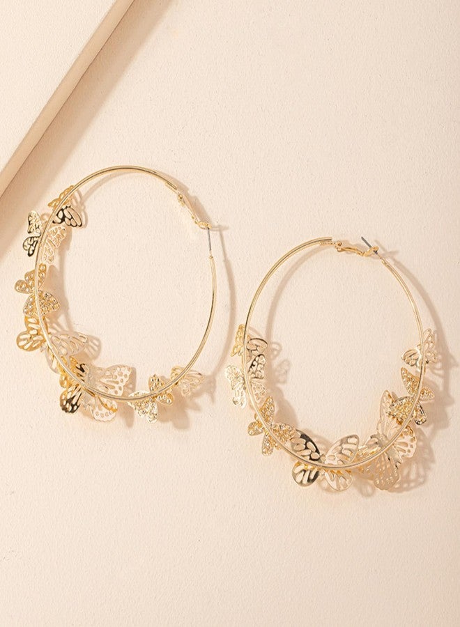 Frodete Butterfly Earrings for Women Gold Butterfly Hoop Earrings Large Rhinestone Hoop Earring Butterflys Dress Trendy Fashion Accessory - Image 3