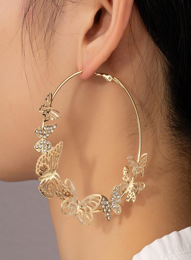 Frodete Butterfly Earrings for Women Gold Butterfly Hoop Earrings Large Rhinestone Hoop Earring Butterflys Dress Trendy Fashion Accessory - Image 2