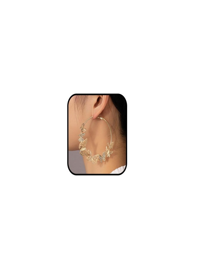 Frodete Butterfly Earrings for Women Gold Butterfly Hoop Earrings Large Rhinestone Hoop Earring Butterflys Dress Trendy Fashion Accessory - Image 1