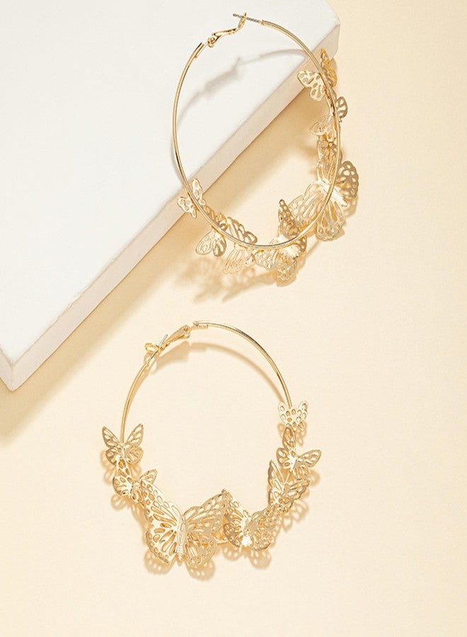 Frodete Butterfly Earrings for Women Gold Butterfly Hoop Earrings Large Rhinestone Hoop Earring Butterflys Dress Trendy Fashion Accessory - Image 5