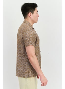 Jack Jones Men Comfort Fit Allover Printed Short Sleeves Casual Shirt, Sand Brown Combo  - Image 2