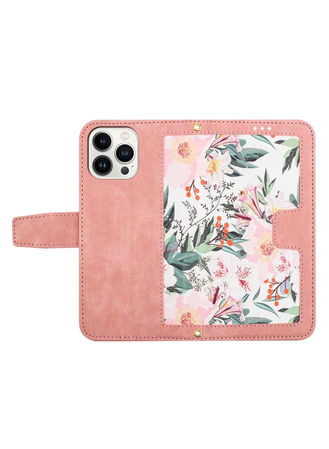 زبون جراب هاتف جلدي بنمط زهور لهاتف iPhone 13 Pro Max مع حبل - Image 3