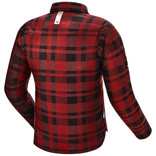 SHIMA قميص موتوسيكل شيماء رينغيد للرجال 2 - سترة فانيلا مزودة بدروع بنمط مربعات مع طبقة فايبر كيو إل - أراميد وطبقة تبريد، حماية CE للظهر والكتف والمرفقين، إغلاق بسحاب وزر (أحمر، XL) - Image 2