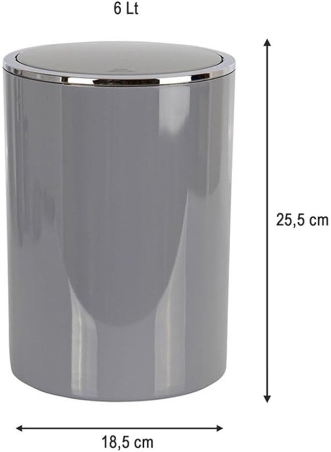 بريمانوفا سلة مهملات أكريليك سعة 6 لتر بغطاء متأرجح مع هيكل معدني فضي – سلة قمامة داخلية مدمجة للحمام وغرفة النوم والمكتب والمطبخ (رمادي) - Image 5