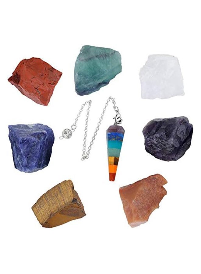 Sanic 7 Chakra Healing Crystal Set, Natural 7 Chakra Stone Set with 7 Chakra Pendulum, Multicolor  - Image 1