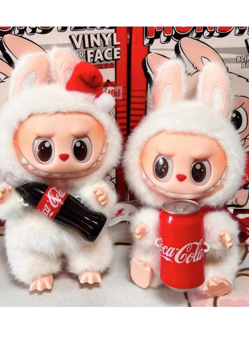 POP MART Plush Toy Made in China POP Doll MART Coke Series White Labubu Stand Models Bubble Mart Series Sit Sit Party Stand Up Model Tide Play Vinyl Face Plush Blind Box Coke Labubu Plush Toys Doll  Selectable Including Hidden China Version for Kids Adults Boy Girls Soft Plush Birthday Gifts for Children  - Image 3