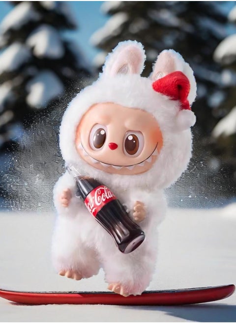Plush Toy Made in China POP Doll MART Coke Series White Labubu Stand Models Bubble Mart Series Sit Sit Party Stand Up Model Tide Play Vinyl Face Plush Blind Box Coke Labubu Plush Toys Doll  Selectable Including Hidden China Version for Kids Adults Boy Girls Soft Plush Birthday Gifts for Children