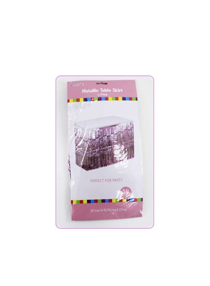 PARTY FUN Metallic Table Skirt  76cmX4.27mt. Pink Clr - Image 2