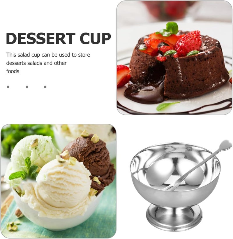 DEARMAMY 4 Pcs Stainless Steel Dessert Cup Dessert Cups Dessert Bowls Steel Desserts Gold Footed Metal Dessert Glasses Sauce Cups Pasta Salad Ice Cream Dish Mug Ceramics - Image 5