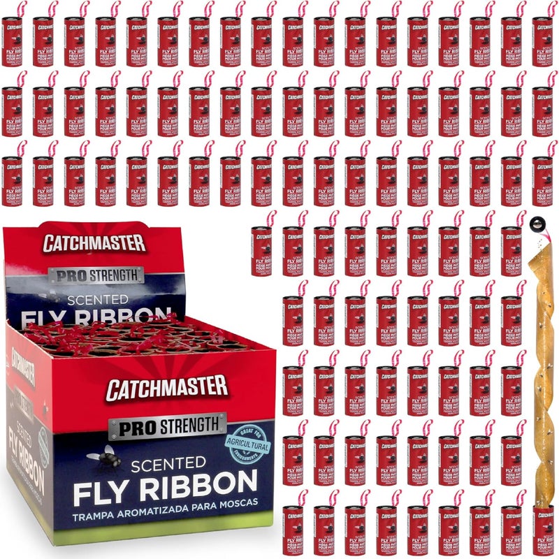 Catchmaster Fly Ribbon 96-Pack, Bug & Fruit Fly Traps Outdoor and Indoor, Premium Adhesive Sticky Fly Strips & Gnat Hanging Strips, Bulk Flying Insect Paper Rolls, Pesticide-Free Home Pest Control - Image 1