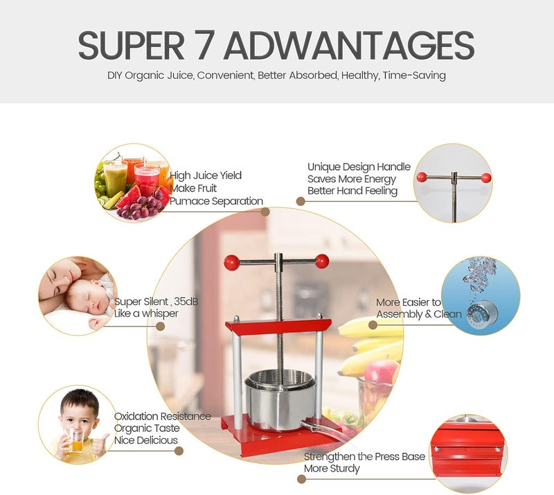 SQUEEZE master Cheese Tincture Herb Fruit Wine Manual Press -0.53Gallon/ 2 Litre-Power Ball Handle-Stainless Steel & Iron for Juice, Cider,Wine,Olive Oil - Image 3