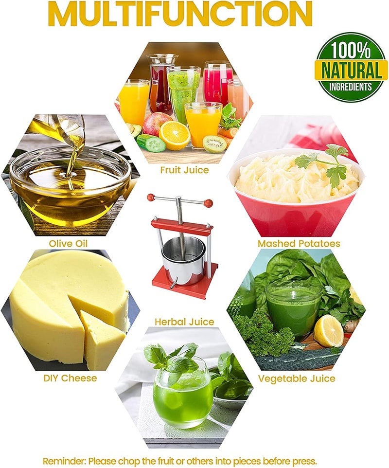 SQUEEZE master Cheese Tincture Herb Fruit Wine Manual Press -0.53Gallon/ 2 Litre-Power Ball Handle-Stainless Steel & Iron for Juice, Cider,Wine,Olive Oil - Image 2