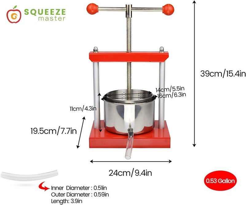 SQUEEZE master Cheese Tincture Herb Fruit Wine Manual Press -0.53Gallon/ 2 Litre-Power Ball Handle-Stainless Steel & Iron for Juice, Cider,Wine,Olive Oil - Image 4