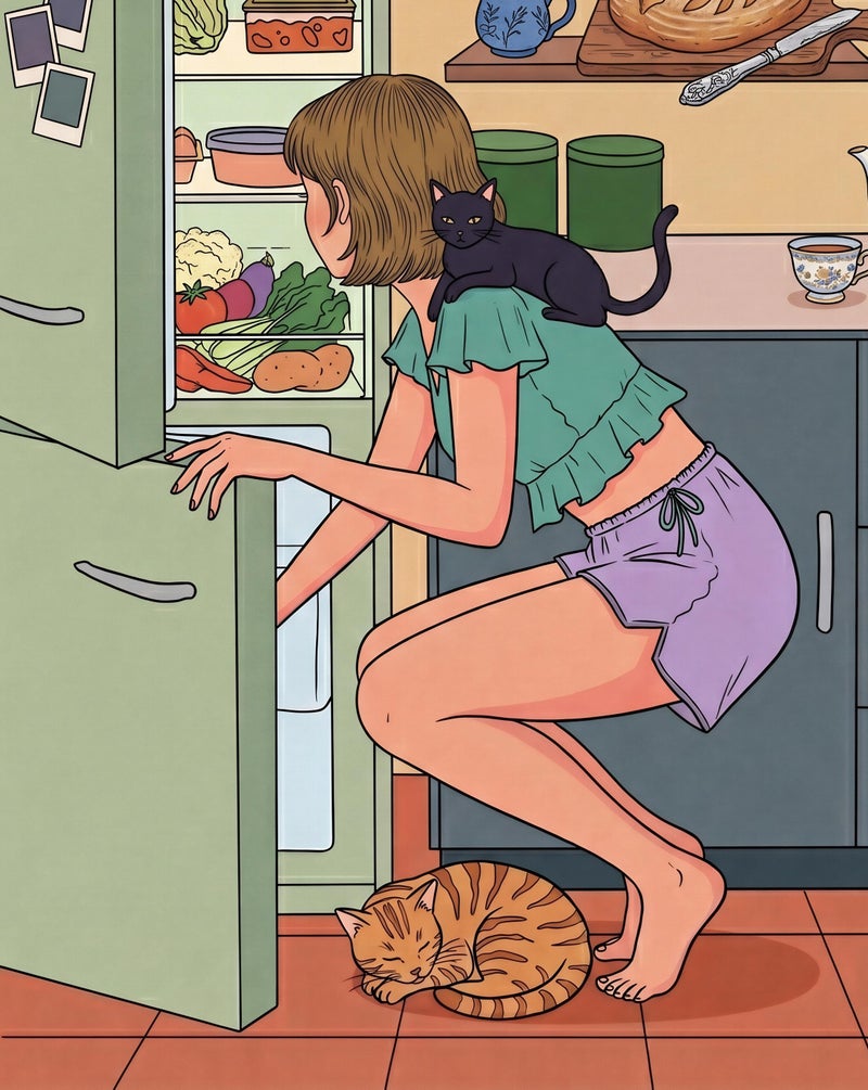 TNESSENTIAL Cat Mom Kitchen Print – Cozy Kitchen Wall Art, Retro Fridge Poster, Slice Of Life Decor, Black Cat Illustration, Cottagecore Cat Art - Image 2
