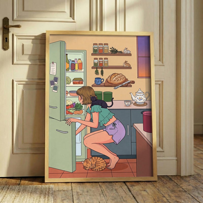 TNESSENTIAL Cat Mom Kitchen Print – Cozy Kitchen Wall Art, Retro Fridge Poster, Slice Of Life Decor, Black Cat Illustration, Cottagecore Cat Art - Image 4
