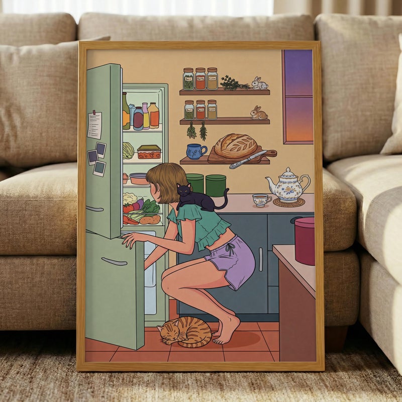 TNESSENTIAL Cat Mom Kitchen Print – Cozy Kitchen Wall Art, Retro Fridge Poster, Slice Of Life Decor, Black Cat Illustration, Cottagecore Cat Art - Image 5