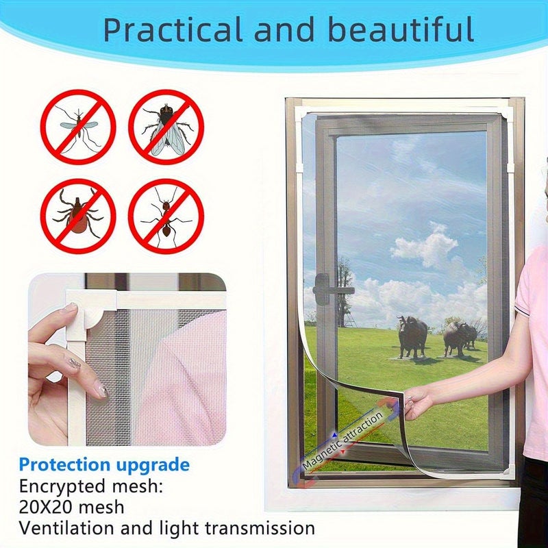 DIY Magnetic Window Screen White Frame 31 50 X 35 43 Inch No Drill Easy Install Self Adhesive Mesh Insect Proof Barrier for Sliding Doors Removable and Durable Polyester - Image 4