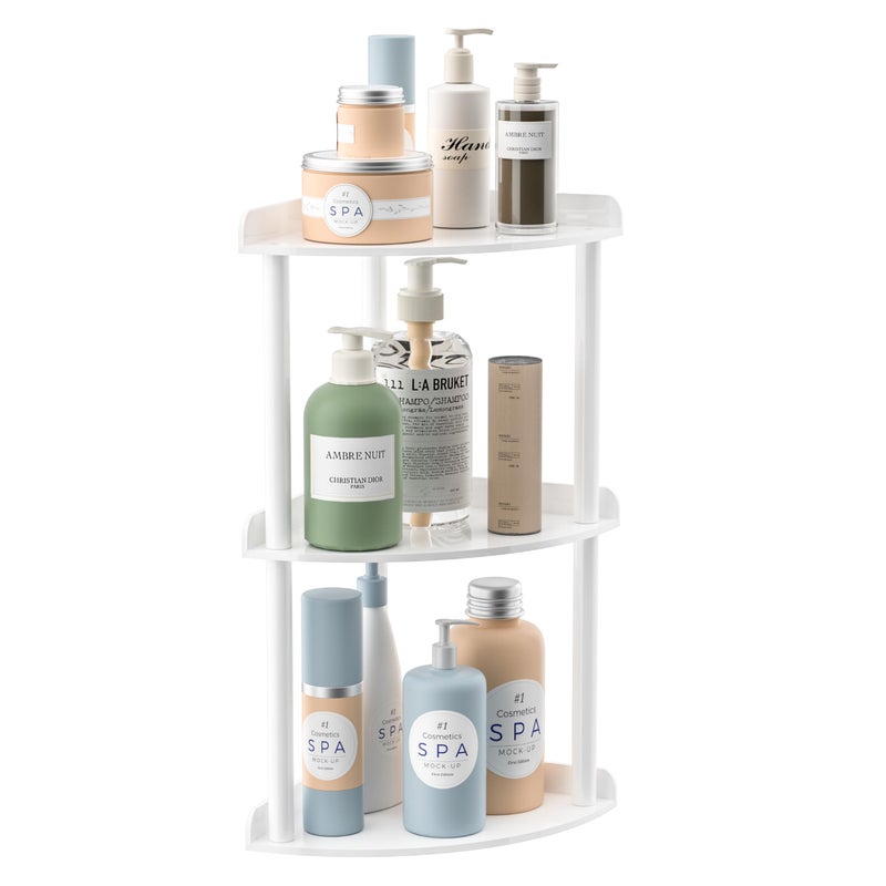 Sezanrpt 3 Tier Countertop Corner Organizer Shelf 7x7x15.7 Inch, White Countertop Acrylic Bathroom Corner Shelf, Vanity Storage Organizer for Cosmetics, Toiletries - Image 1