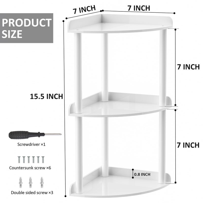 Sezanrpt 3 Tier Countertop Corner Organizer Shelf 7x7x15.7 Inch, White Countertop Acrylic Bathroom Corner Shelf, Vanity Storage Organizer for Cosmetics, Toiletries - Image 2