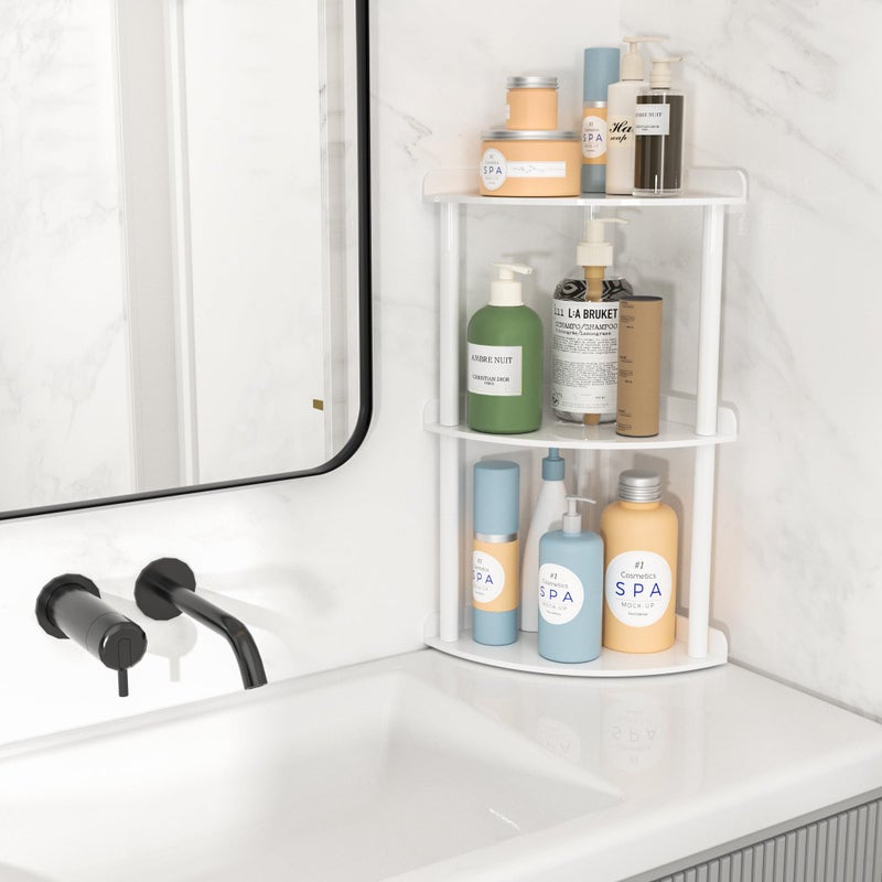 Sezanrpt 3 Tier Countertop Corner Organizer Shelf 7x7x15.7 Inch, White Countertop Acrylic Bathroom Corner Shelf, Vanity Storage Organizer for Cosmetics, Toiletries - Image 3