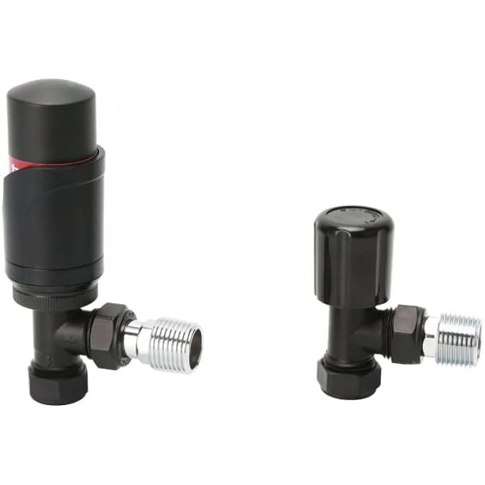 ANGLE BLACK THERMOSTATIC RADIATOR VALVE VERTICAL OR HORIZONTAL MOUNTING WITH MATCHING LOCKSHIELD VALVE 15X1/2'' - Image 2
