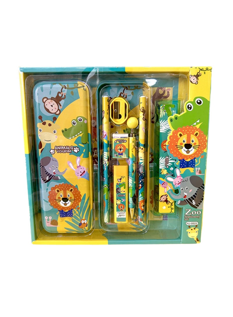 Cartoon seven piece stationery set，pencil case，Animal series - Image 1