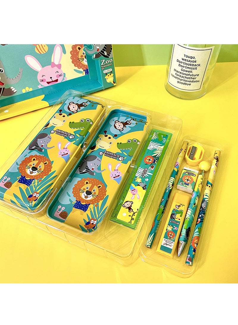 Cartoon seven piece stationery set，pencil case，Animal series - Image 2