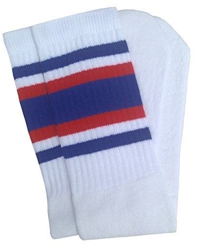 SKATERSOCKS 22" Knee high White tube socks with Royal Blue-Red stripes style 4 - Image 5