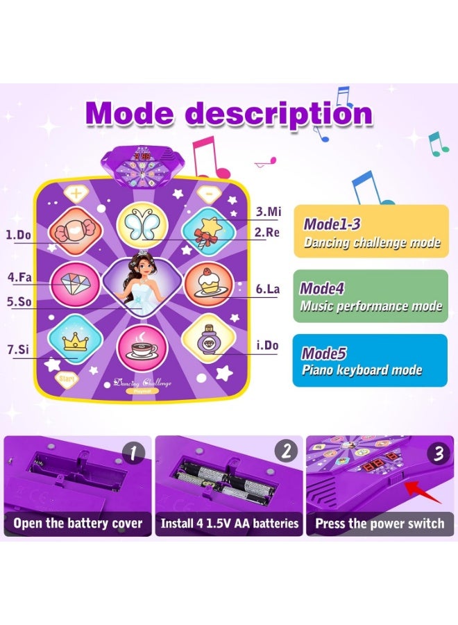Meetion Dance Mat Toys for Kids, Purple Princess Electronic Dance Pad Game with 5 Gaming Modes, Dance Toys with LED Lights, Built-in Music, Ideas Christmas Birthday Gifts for 5+ Year Old Toddler Girls - Image 3